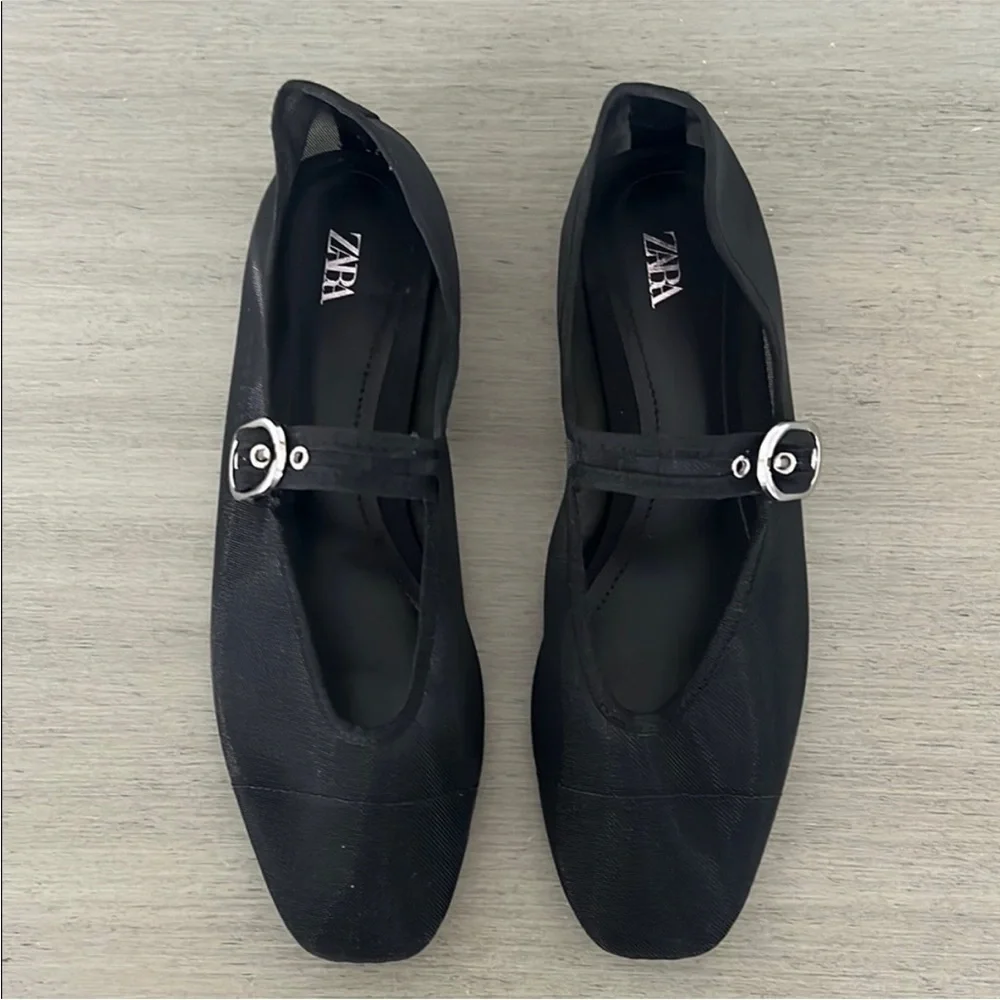 Zara Black Sheer Flats with Buckle